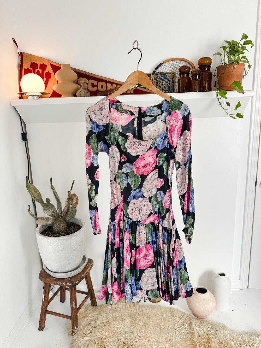 Vintage Hand Made 90s Floral Dropwaist Dress Medium